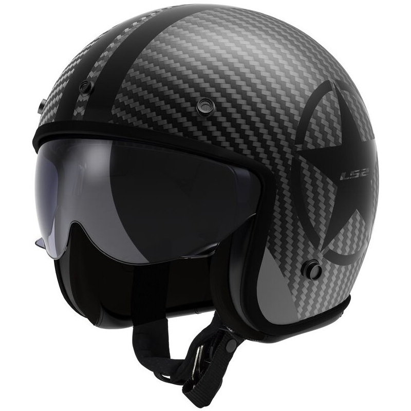 Atvērt Motociklu ķivere LS2 OF601 Bob II Carbon Star Black Matte