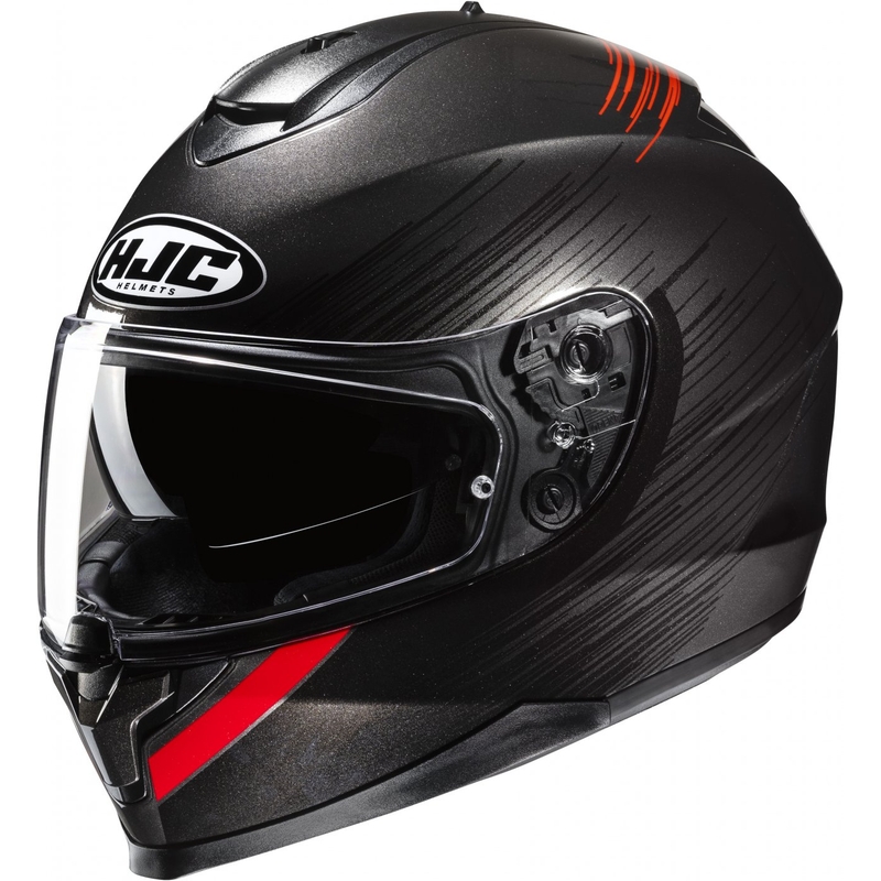 Integrēta motocikla ķivere HJC C70N Sway MC1 sarkanā-melnā krāsā