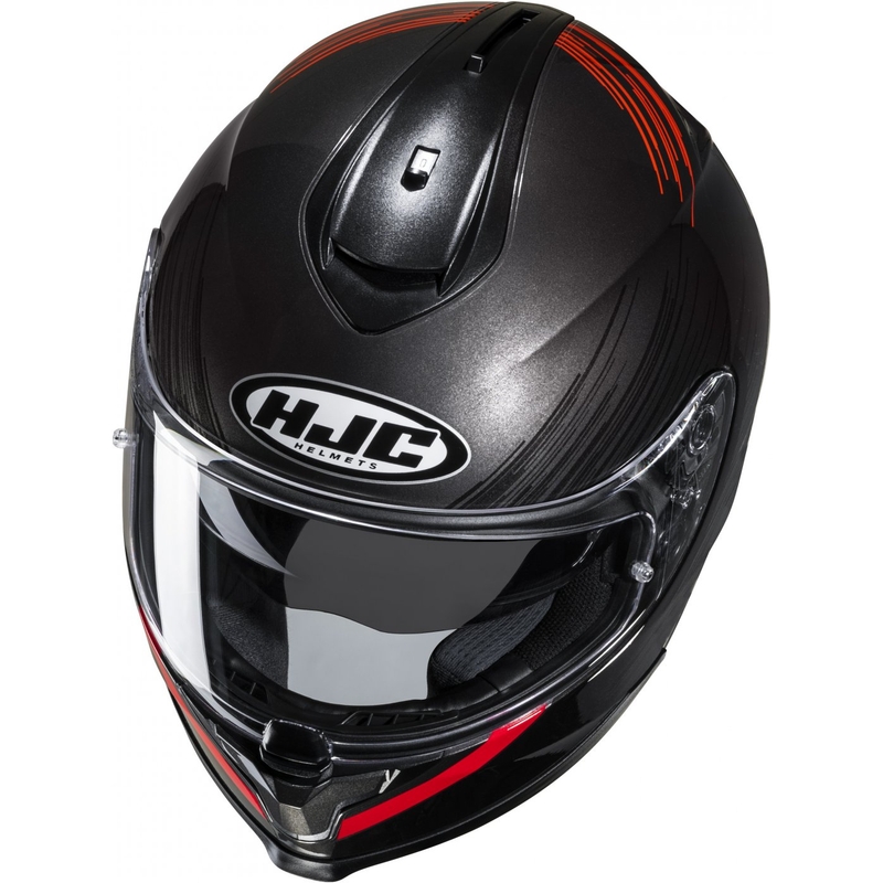 Integrēta motocikla ķivere HJC C70N Sway MC1 sarkanā-melnā krāsā