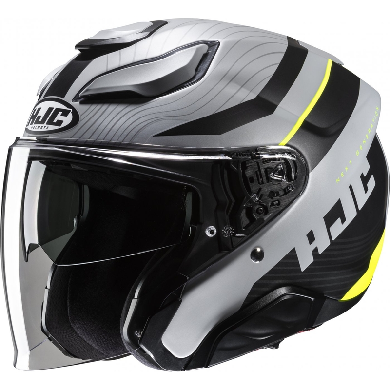 Atvērtā motociklu ķivere HJC F31 Naby MC3HSF pelēk-melnā-fluo dzeltena