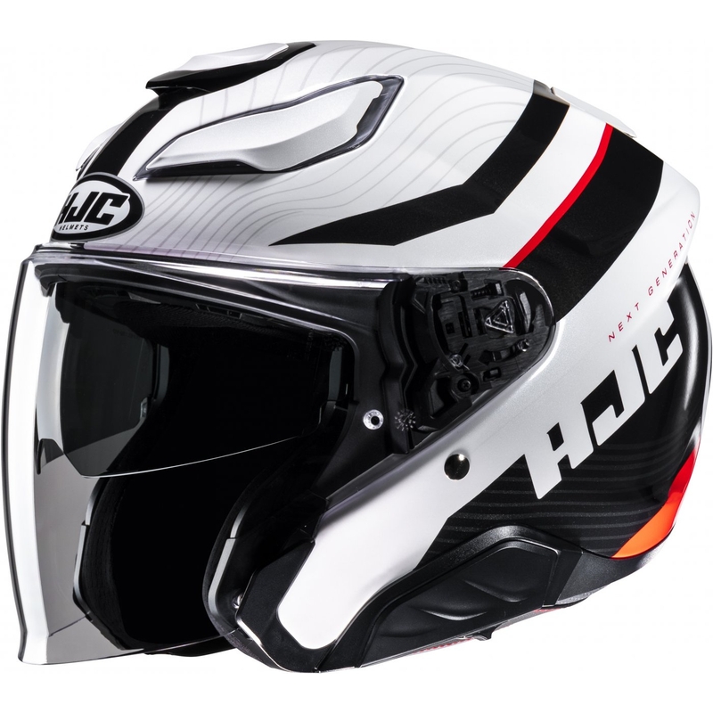 Atvērtā motociklu ķivere HJC F31 Naby MC1 balta-melna-sarkana