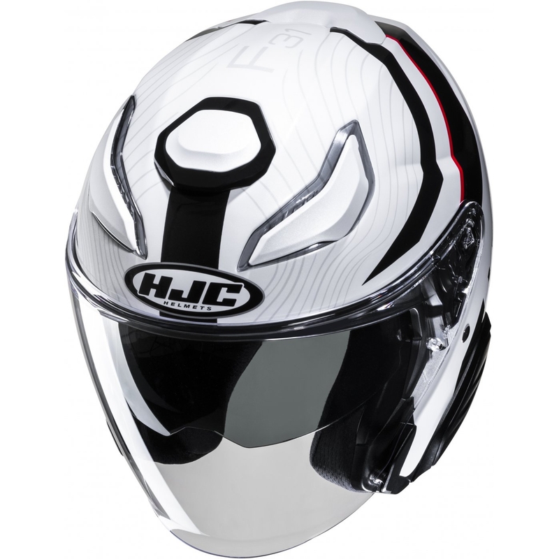 Atvērtā motociklu ķivere HJC F31 Naby MC1 balta-melna-sarkana