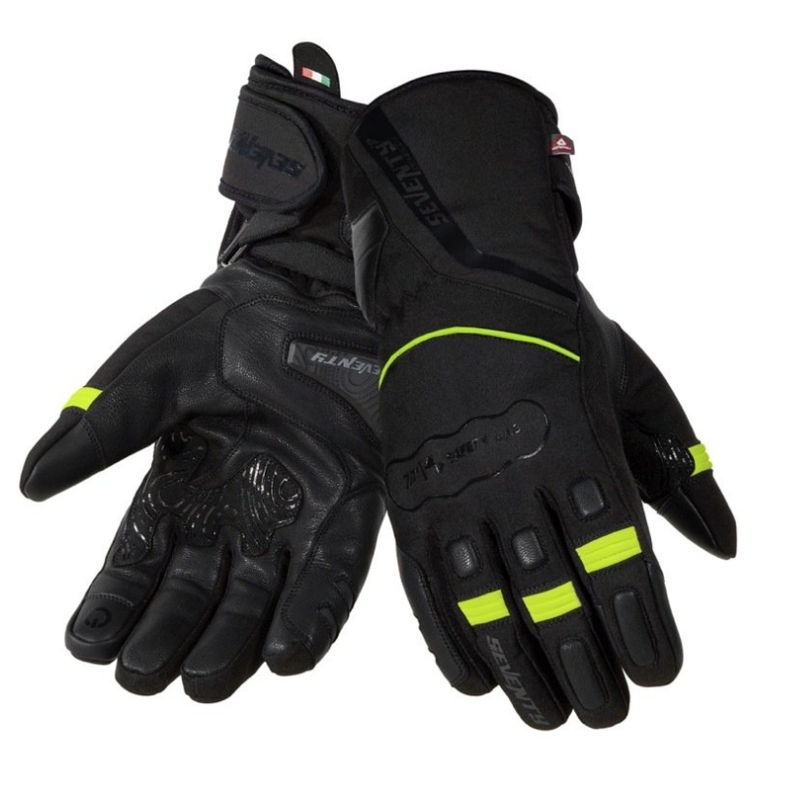 Motocikla cimdi SEVENTY DEGREES SD-T7 melns-fluo dzeltens