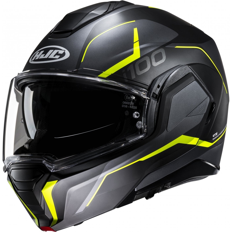 HJC i100 Lorix MC3HSF melns-pelēks-dzeltens atvāžamais motocikla ķivere