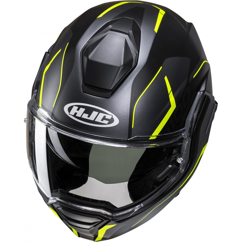 HJC i100 Lorix MC3HSF melns-pelēks-dzeltens atvāžamais motocikla ķivere