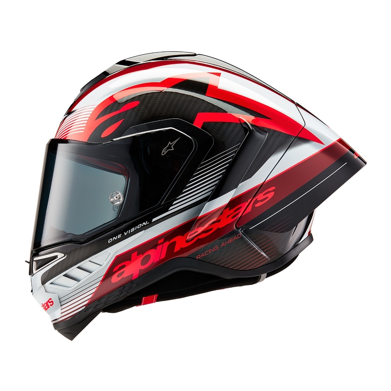 Alpinestars Supertech R-10 Team oglekļa sarkanbaltsarkanā motocikla ķivere