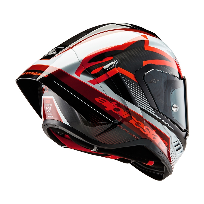 Alpinestars Supertech R-10 Team oglekļa sarkanbaltsarkanā motocikla ķivere