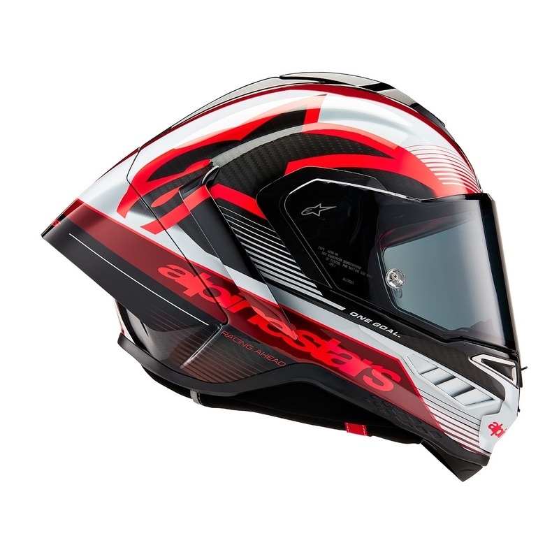 Alpinestars Supertech R-10 Team oglekļa sarkanbaltsarkanā motocikla ķivere