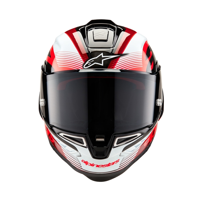 Alpinestars Supertech R-10 Team oglekļa sarkanbaltsarkanā motocikla ķivere