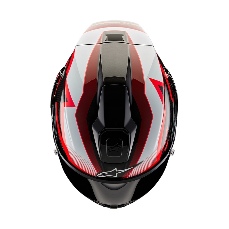 Alpinestars Supertech R-10 Team oglekļa sarkanbaltsarkanā motocikla ķivere