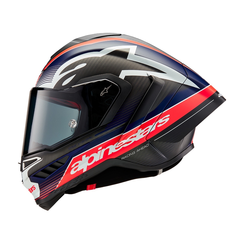 Alpinestars Supertech R-10 Team oglekļa fluo sarkanā-zilā-baltā matēta integrālā motocikla ķivere