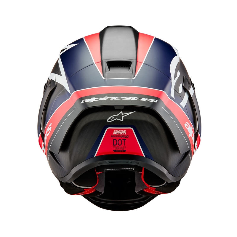 Alpinestars Supertech R-10 Team oglekļa fluo sarkanā-zilā-baltā matēta integrālā motocikla ķivere