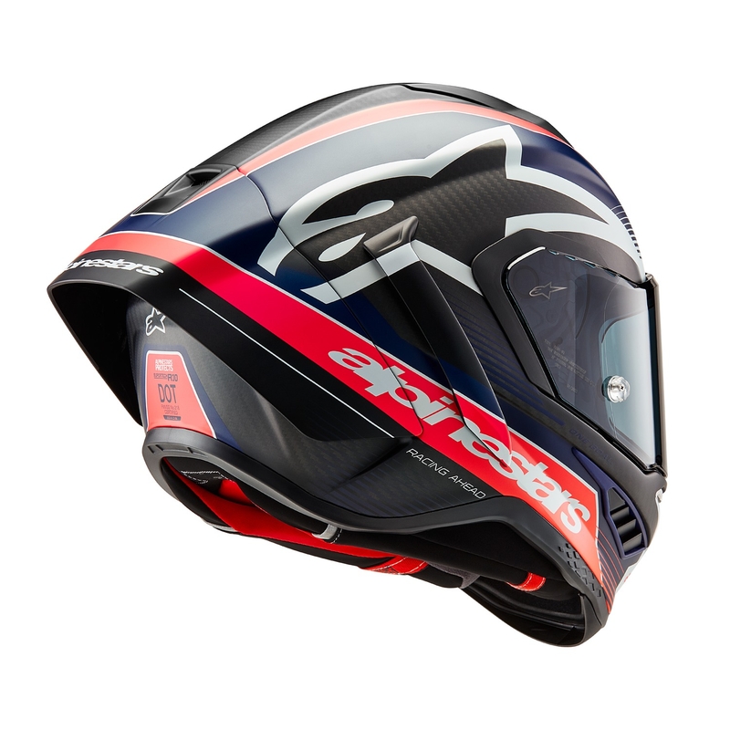 Alpinestars Supertech R-10 Team oglekļa fluo sarkanā-zilā-baltā matēta integrālā motocikla ķivere