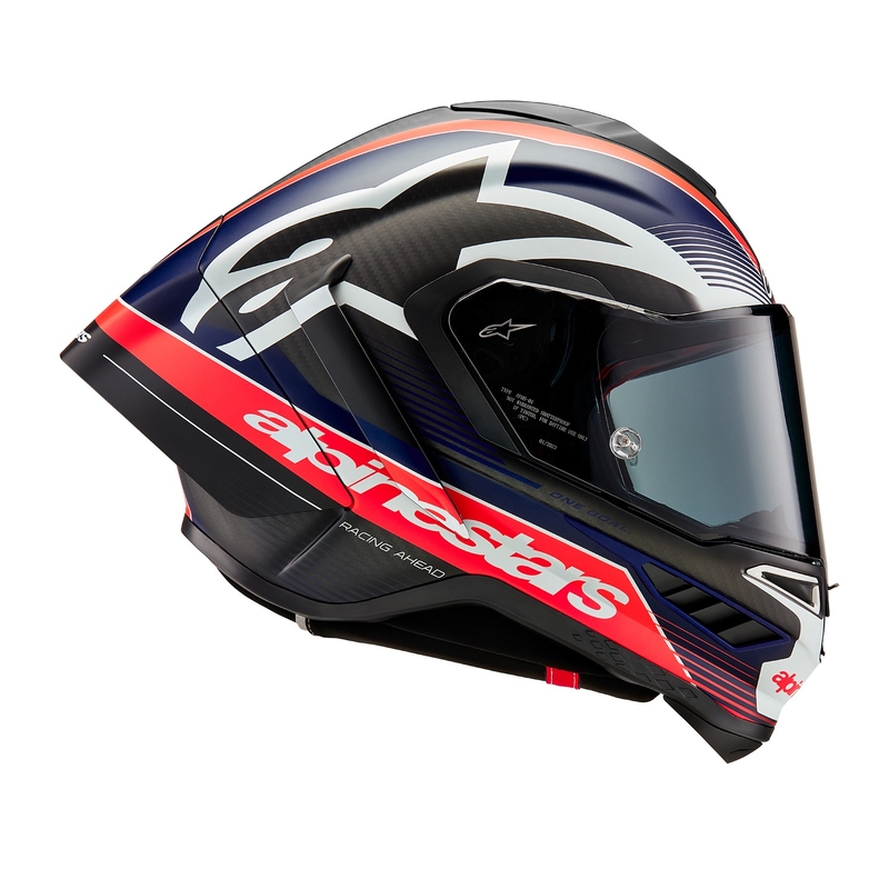 Alpinestars Supertech R-10 Team oglekļa fluo sarkanā-zilā-baltā matēta integrālā motocikla ķivere