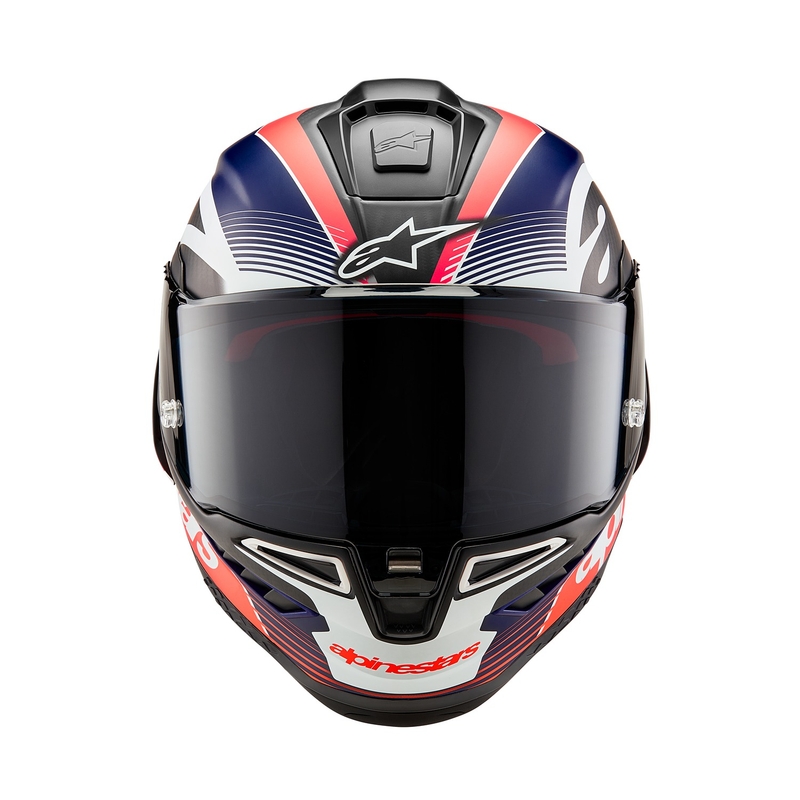 Alpinestars Supertech R-10 Team oglekļa fluo sarkanā-zilā-baltā matēta integrālā motocikla ķivere