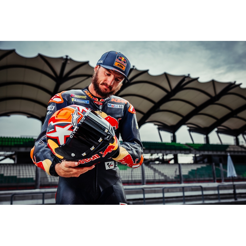 Alpinestars Supertech R-10 Team oglekļa fluo sarkanā-zilā-baltā matēta integrālā motocikla ķivere