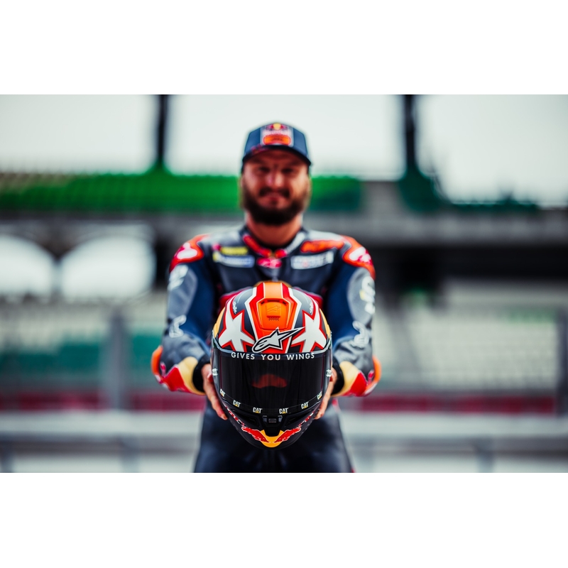 Alpinestars Supertech R-10 Team oglekļa fluo sarkanā-zilā-baltā matēta integrālā motocikla ķivere