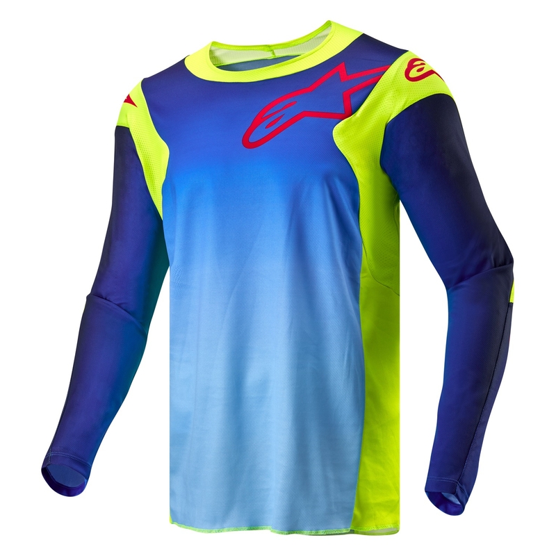 Alpinestars Racer Hoen fluo dzeltenā-zilā-sarkanā motokrosa krekliņš