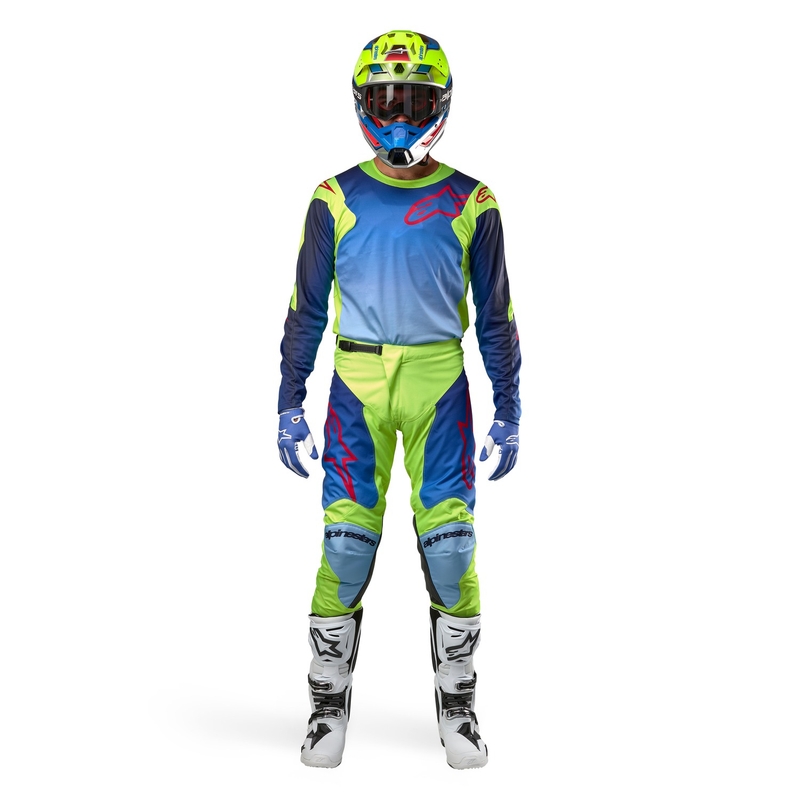 Alpinestars Racer Hoen fluo dzeltenā-zilā-sarkanā motokrosa krekliņš