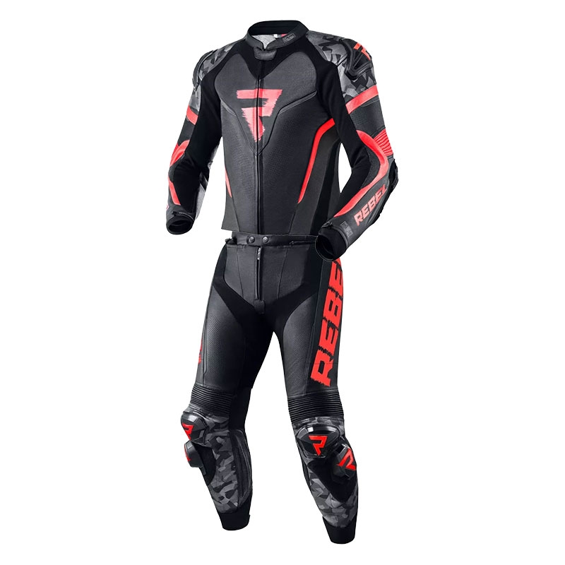 Rebelhorn Rebel fluo sarkans un melns motocikla kombinezons