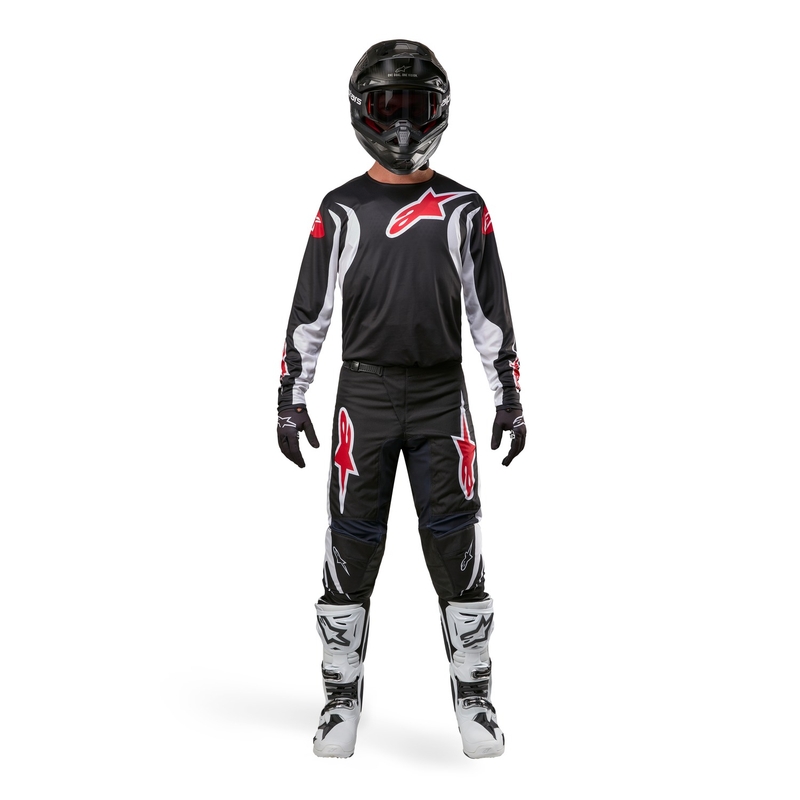 Alpinestars Fluid Lucent motokrosa bikses melnā, baltā un sarkanā krāsā