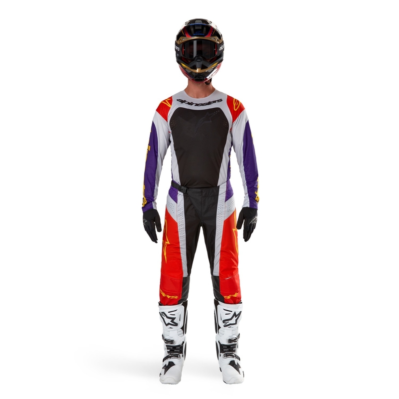 Motokrosové kalhoty Alpinestars Techstar Ocuri oranžovo-šedo-fialovo-žluté výprodej