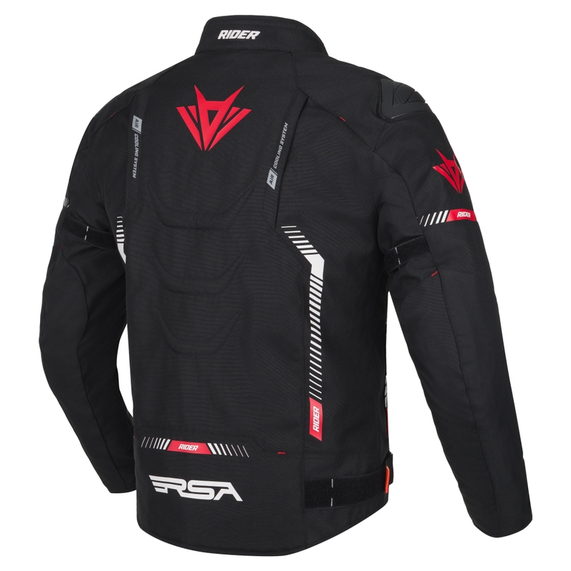 Motocikla jaka RSA Rider melns-balts-sarkans