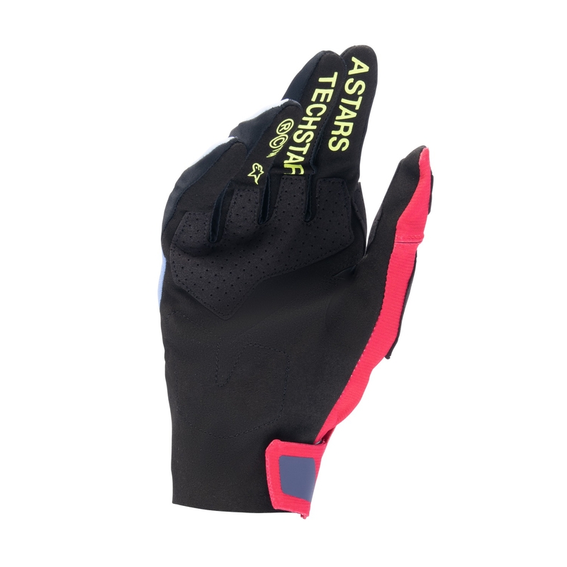 Alpinestars Techstar motokrosa cimdi gaiši zili-sarkani-sarkani-dzelteni-fluo melni