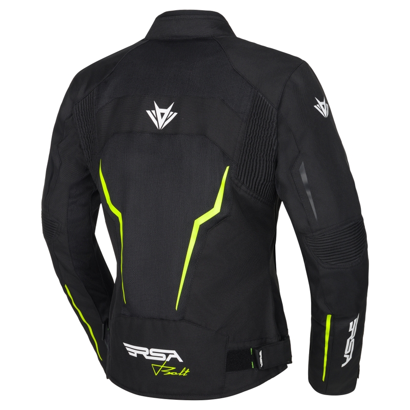 Sieviešu RSA Bolt Black-White-Fluo Yellow motocikla jaka
