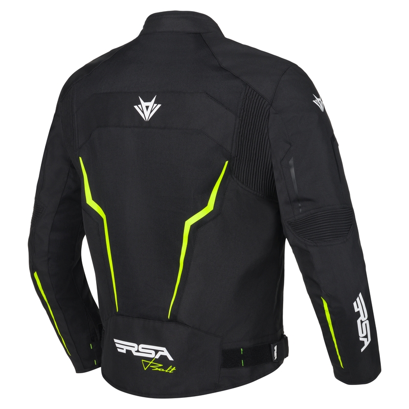 Motocikla jaka RSA Bolt melns-balts-fluo dzeltens