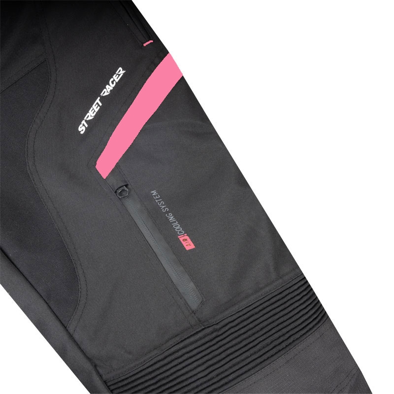 Sieviešu Street Racer Vix melnas un rozā motocikla bikses