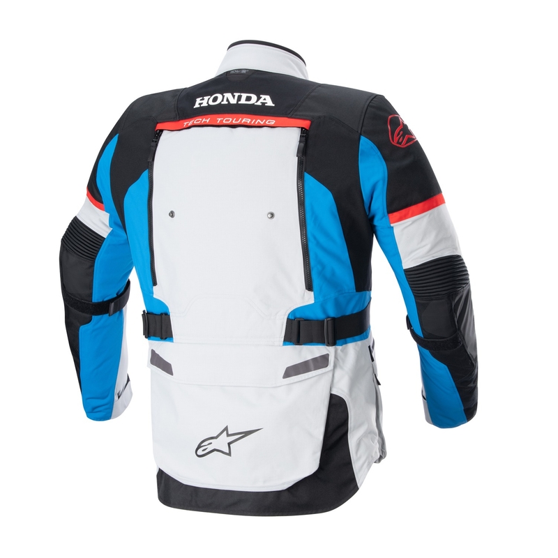 Alpinestars Bogota PRO Drystar Honda gaiši pelēka-fluo sarkanā-zilā-melnā-melnā motocikla jaka