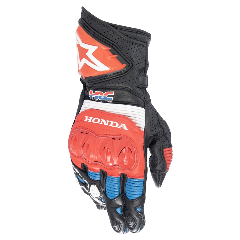 Motocikla cimdi Alpinestars GP PRO R 3 Honda melni-sarkani-fluo-zili-balti