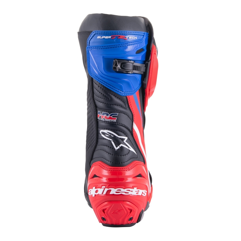 Alpinestars Supertech R Honda melni-sarkani fluo-zili-balti motociklu zābaki