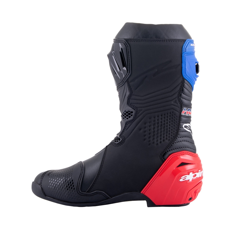 Alpinestars Supertech R Honda melni-sarkani fluo-zili-balti motociklu zābaki