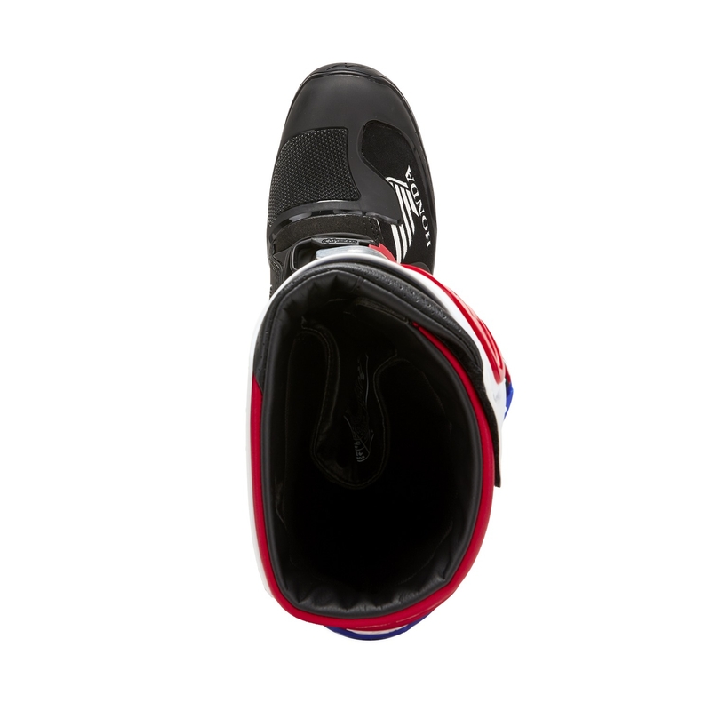 Alpinestars Tech 7 Enduro Drystar Honda melni-zili-balti-sarkani motociklu zābaki
