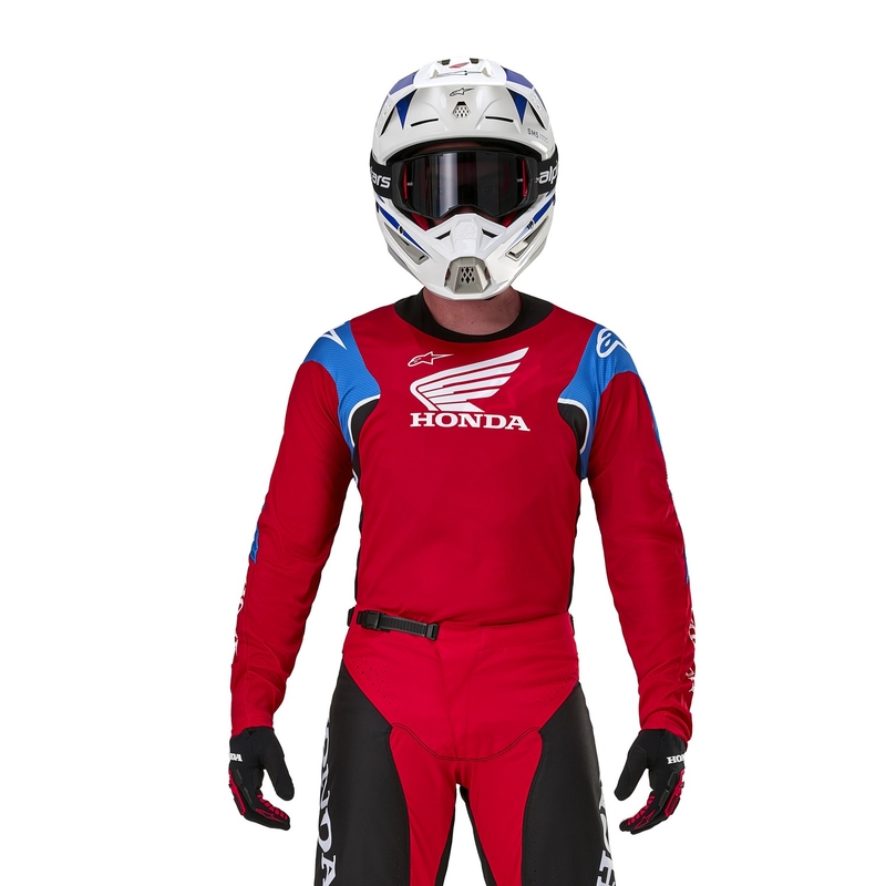 Alpinestars Racer Iconic Honda kolekcijas sarkan-meln-zila-balts motokrosa krekliņš