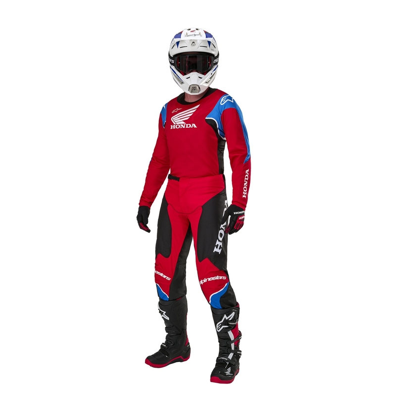 Alpinestars Racer Iconic Honda kolekcijas sarkan-meln-zila-balts motokrosa krekliņš