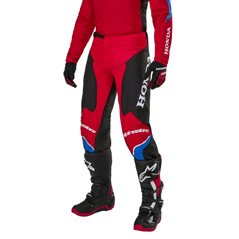 Alpinestars Racer Iconic Honda motokrosa bikses sarkanā-melnā-zilā-baltā kolekcija