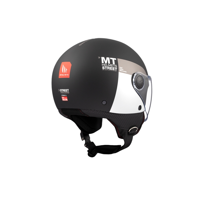 Atvērtā motociklu ķivere MT STREET INBOARD D2 matēts melns-sudrabs