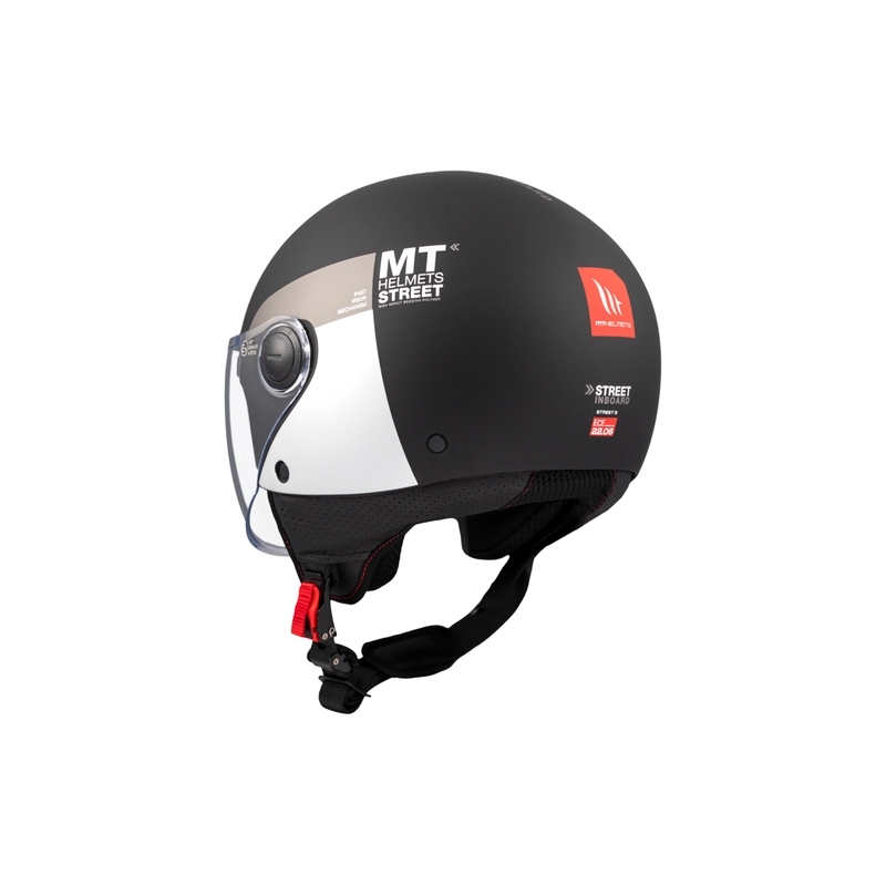 Atvērtā motociklu ķivere MT STREET INBOARD D2 matēts melns-sudrabs