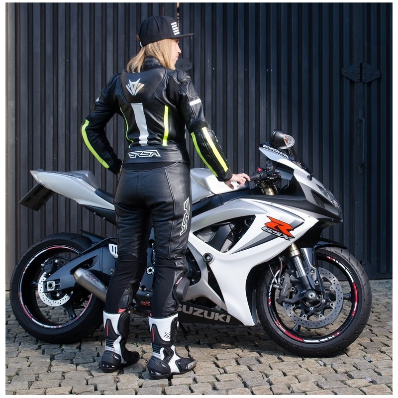 Sieviešu RSA Virus melns-balts-fluo dzeltens motocikla kombinezons izpārdošana
