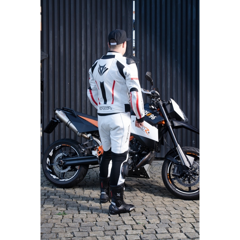 Pánské kalhoty na motorku RSA Virus bílo-černo-červené výprodej