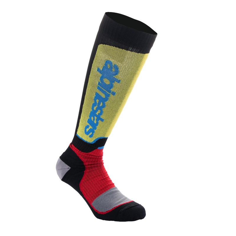 Alpinestars MX Plus melni-sarkanas fluo dzeltenas fluo zilas zeķes