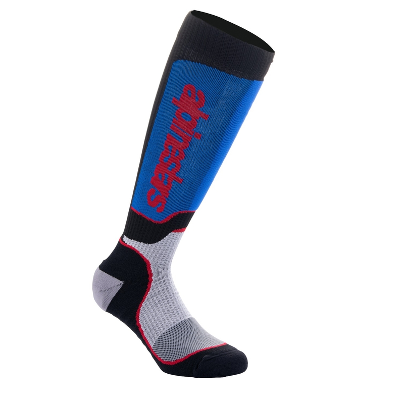 Alpinestars MX Plus melni-arkani-sarkani-zilas-pelēkas zeķes