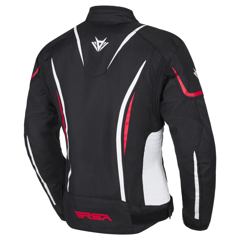 Sieviešu RSA Wasp melnā, baltā un sarkanā motocikla jaka