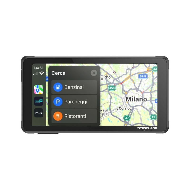 Interphone RIDESYNC Apple CarPlay un Android Auto displejs motocikliem