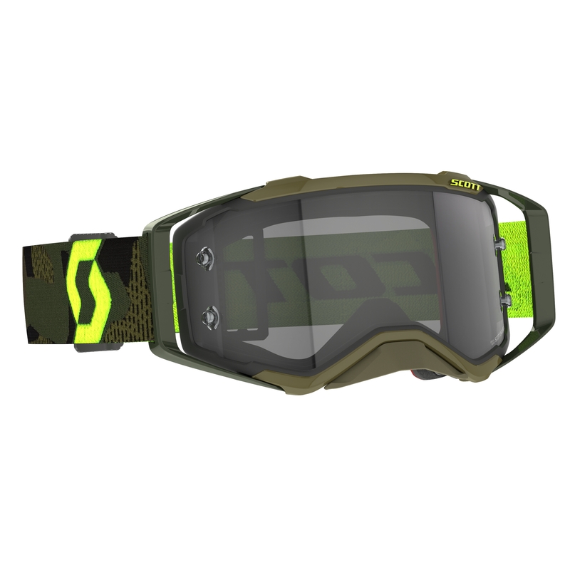 Motokrosa brilles Scott Prospect LS haki-fluo dzelteni-skaidri pelēkas krāsas