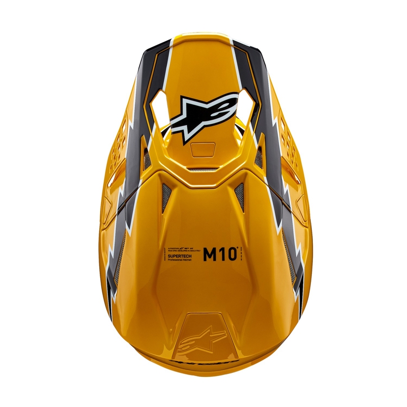 Alpinestars Supertech S-M10 Ampress motokrosa ķivere melnā un dzeltenā krāsā
