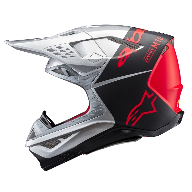 Alpinestars Supertech S-M10 Flood motokrosa ķivere matēta sudraba-melnā-oranža fluo krāsā